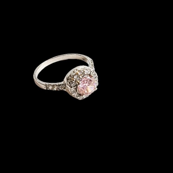Signed 925 Sterling Silver Pink CZ Halo Ring Size 9.5 - Picture 1 of 7